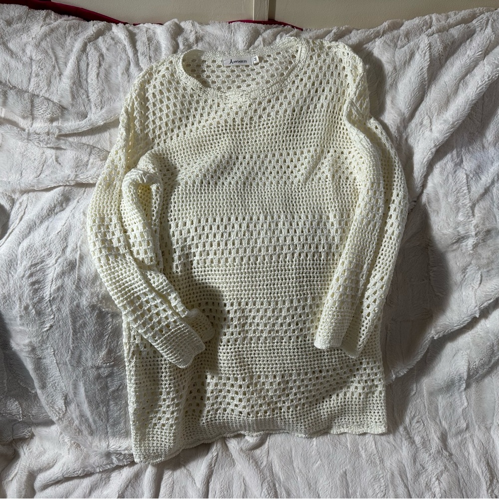 ANRABESS white open-knit pullover‎ sweater women's M